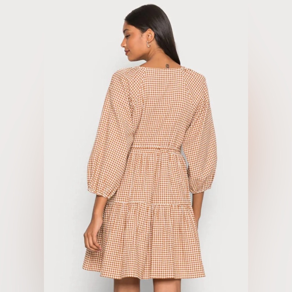 NWT MADEWELL Gingham Puff-Sleeve Wrap Mini Dress Cotton India Made NE955 Sz 4X‎ - Picture 2 of 15